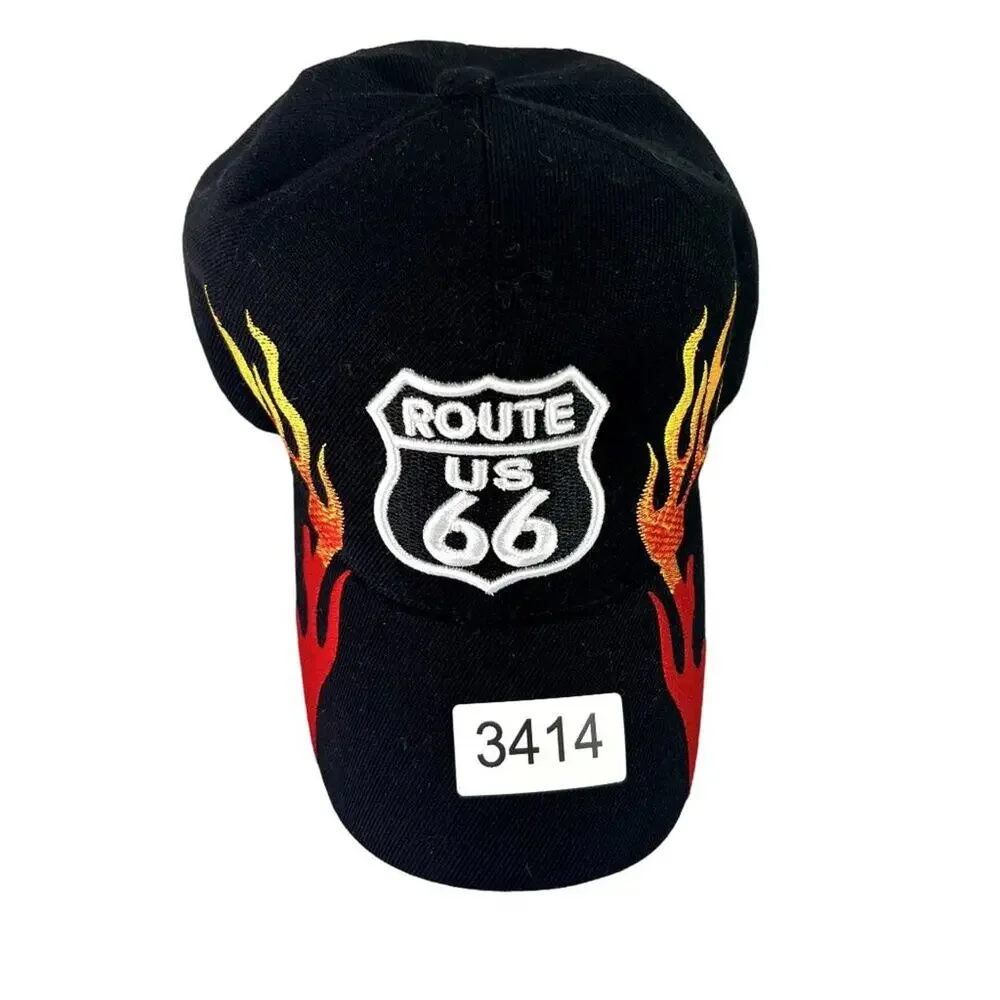 Banona Expressions Route US 66 Mens  ball Cap Black Red Flames Preowned